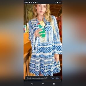 En Crème blue and white Aztec dress